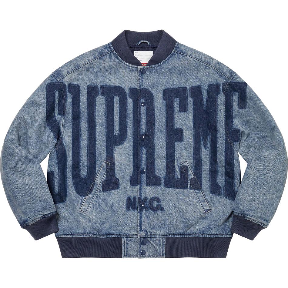 Supreme Washed Knockout Denim Varsity ジャケット ネイビー | JP437OR