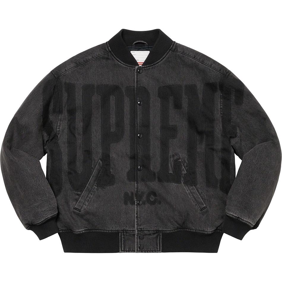 Supreme Washed Knockout Denim Varsity ジャケット 黒 | JP439AP